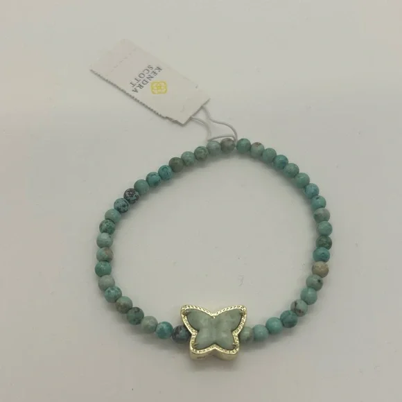 NWT Kendra Scott Beaded Lillia Gold Stretch Bracelet in Sea Green Chrysocolla - Picture 6 of 9